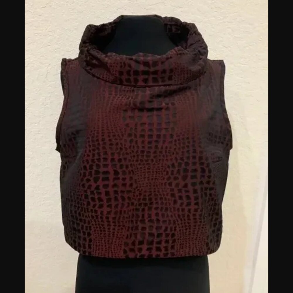 Sun Kim Jacquard Wire Collar Structured Vest Shade Wine Sz XL Retail $129.00